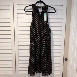 Brixon Ivy Irena Dress Black Gold Print Halter Neck Sleeveless Lined XL New